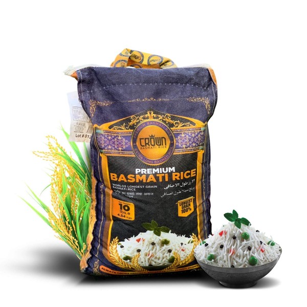 Premium Quality Crown White Basmati Rice – White 2 Years Aged lengthy Basmati Rice – 100% Authentic Extra Long Grain White Basmati Rice From the Foothills of Himalayas 20 lbs.