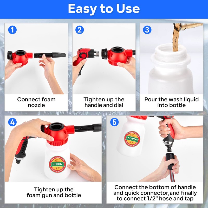 MYPIN Car Wash Foam Gun Set, Foam Cannon, Adjustable Hose