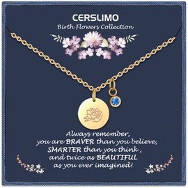 CERSLIMO Birthday Gifts for Her Birth Flower Necklaces, 18K Gold Plated Dainty September Birth Month Birthstone Coin Pendant Necklace Peonies Wildflower Jewelry Gifts for Women