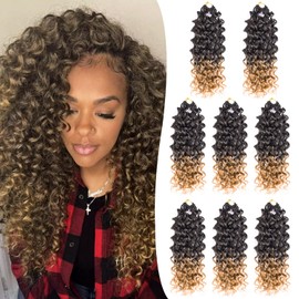 Gogo Curl Crochet Hair 14 Inch 8 Packs Ombre Honey Blonde Pre Looped Ocean Wave Crochet Hair Beach Curl Bohemian Box Braids Curly Synthetic Water Wave Braiding Hair for Women