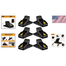 Black Instant Kill Rat Traps - 6 Pack, Quick Setup, No Poison - Ideal for Home