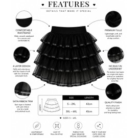Yummy Bee Tutu Frilly Skirt Plus Size 6-28 Fancy Dress Party Burlesque Women Tulle Long Black (Black, Women: 6-8)