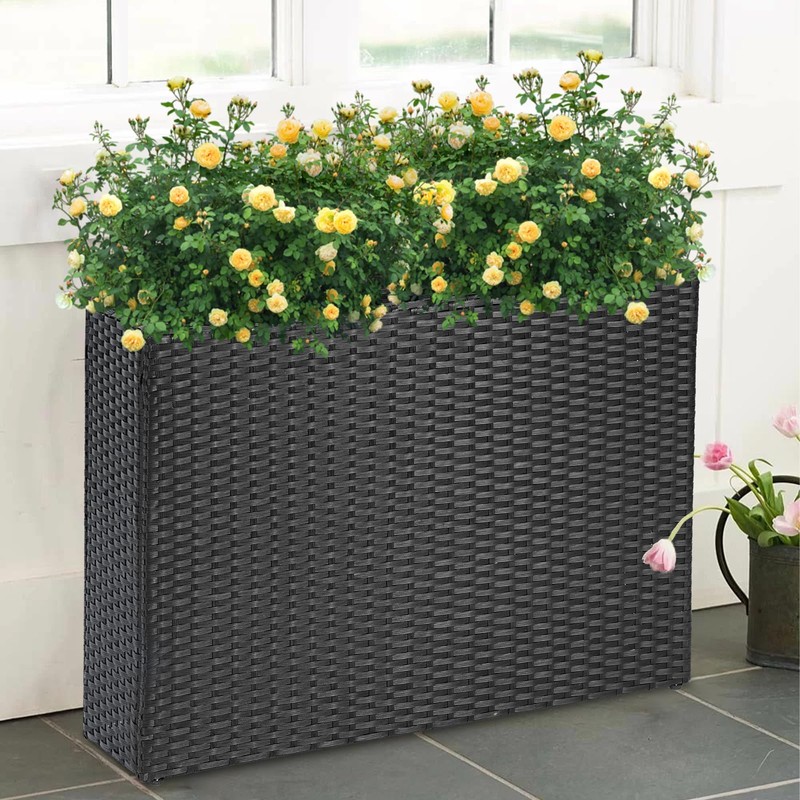 SUNNYPARK Tall Rectangular Planter with Removable Liner, All-Weather PE Rattan