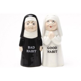 Religious Gifts Good Habit Bad Habit Nuns Ceramic Magnetic Salt and Pepper Shaker Set