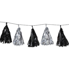 Beistle Metallic Tassel Garland New Year's Eve Decorations, Graduation Party Supplies, Awards Night Banner, 9.75" x 8', Black/Silver