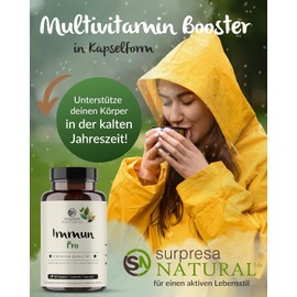 Surpresa Natural 12-in-1 Immun Pro – High-Dose Multivitamin Booster, 120 Vegan Capsules – Vitamin A, B Complex, C, D, Iron, Zinc & More