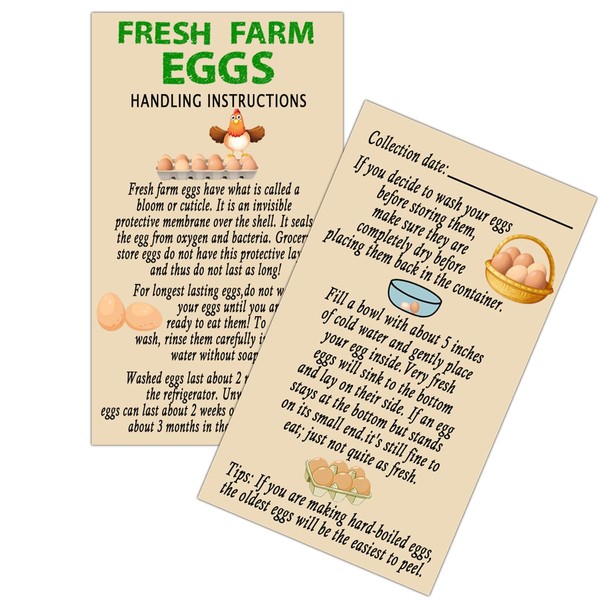 Top label Fresh Farm Egg Handling Instruction Cards,2x3.5 Inch Double-sided