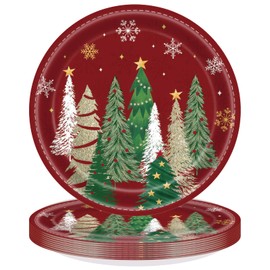 24 Pcs Christmas Paper Plates Red Green Merry Christmas Snowflake Xmas Tree Disposable Paper Plates Tableware for Xmas Winter Party Supplies Dinnerware Table Decorations (7")