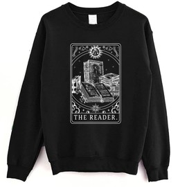 Munla The Reader Tarot Card Sweatshirt - Bookish Reading Witchy Sweater for Librarian, Author, Writer 4XL Black