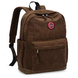 RAVUO Corduroy Backpack for Men Women Unisex School Bag Lightweight Casual Teens Bookbags High School Daypack for Travel College Work (Brown)