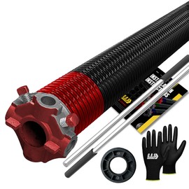 Garage Door Torsion Spring 225x2x25 for Left Side of Garage Door with Winding Bars, 1" Nylon Bushing, and Gloves Heavy Duty Precision E-Coating 5-Year Warranty Minimum 30,000 Cycles (Red Cone)