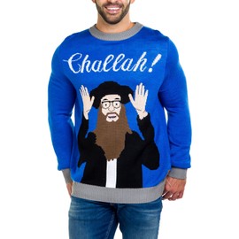 Tipsy Elves Men's Blue Challah! Hanukkah Sweater Size X-Large