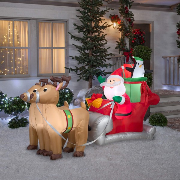 Gemmy 36855 Santa with Sleigh and Reindeer Christmas Inflatable 5 FT TALL x 8 FT LONG