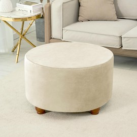 HFCNMY Round Ottoman Cover - Thick Velvet Slipcover with Elastic Bottom - Beige Large
