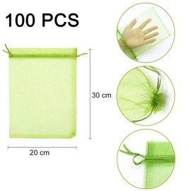 Leeyunbee Pack of 100 Grape Protection Bags, 20 x 30 cm, Fruit Protective Bags, Grape Protective Bags with Drawstring, Organza Bag, Garden Mesh Bag for Protection Against Birds, Wasps, Fruit Flies,