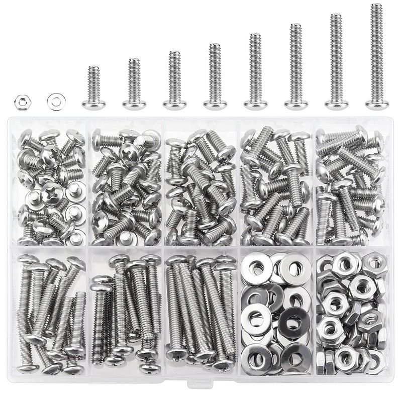 HELIFOUNER 200 Pieces #8-32 Phillips Pan Head Machine Screws Nuts