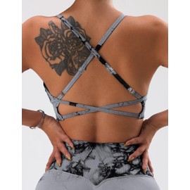 OVESPORT 3 Piece Women's Workout Sports Bras Seamless Tie-dye Strappy Gym Yoga Crop Bra