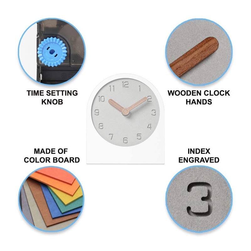mooqs Wooden Silent Non-Ticking Battery Operated Decorative Small Mini Analog