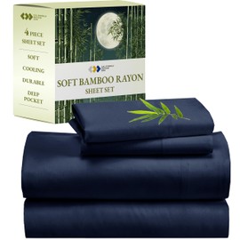 California Design Den Rayon from Bamboo Sheets Set, Cooling Queen Size Bed Luxury Silk Sheets, Bedsheets with Snug Fitted Deep Pockets (Queen, Navy Blue)