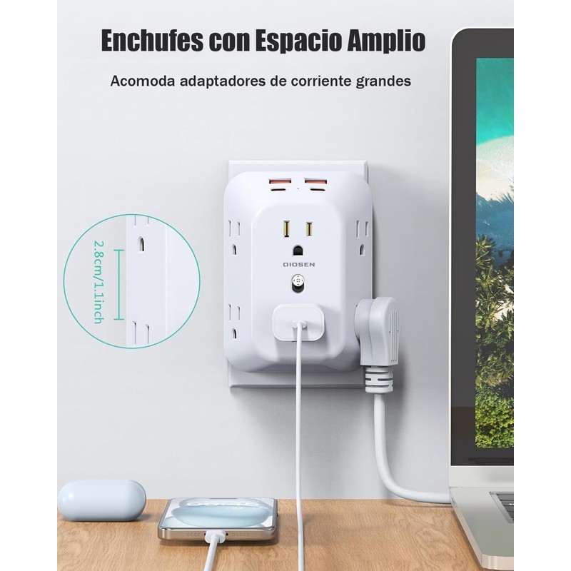 OIOSEN Enchufe múltiples de Pared, Extensor de Enchufe de 6