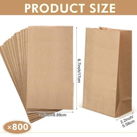 Fainne 800 Pcs Mini Size Brown Paper Bags Bulk 3.5 x 2.2 x 6.7 Inches Small Kraft Paper Snack Popcorn Bags Favor Candy Treat Bread Cookie Snack Thank You Gift Wrapping Sack
