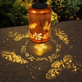 Solar Lanterns Outdoor Butterfly Hanging Lantern Lights, Gardening Gifts for Mom Women Grandma Solar Lights Waterproof LED Mode Change Metal Solar Garden Decor for Patio Yard Lawn Landscape Tabletop