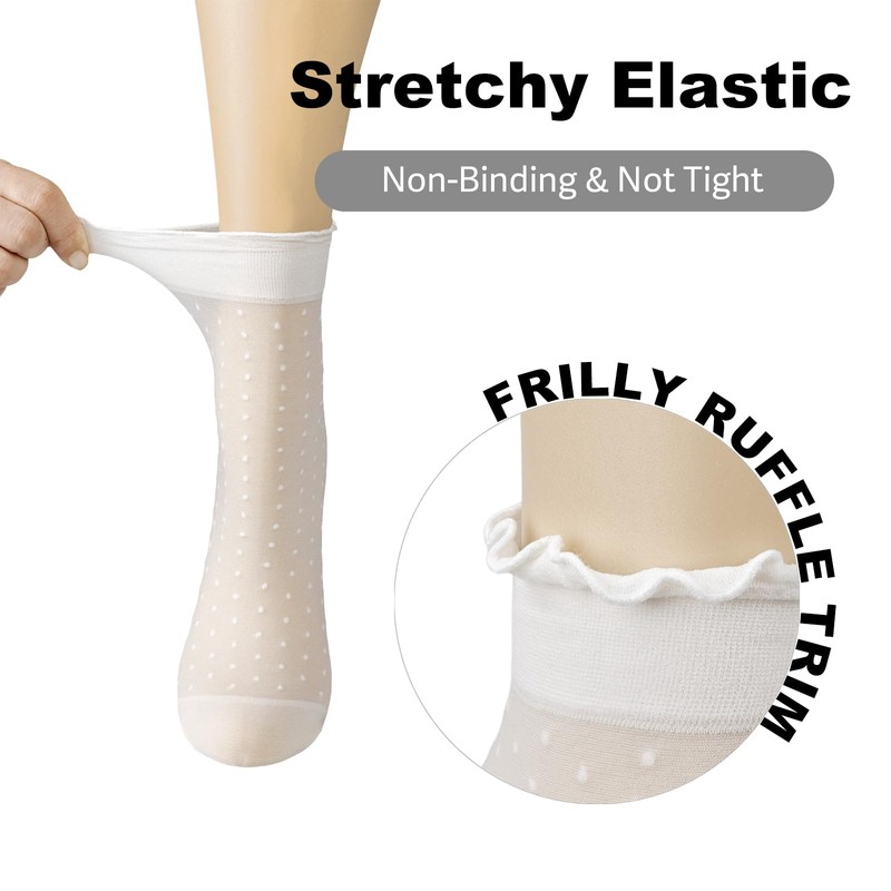 Mcool Mary 12 Pairs Women's Sheer Ruffle Socks White Stocking