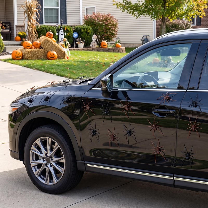 SLUPS 8PCS 3D Realistic Magnetic Spiders for Halloween Cars &