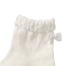Miki House 11-9601-970 Crew Socks, Short Socks, Socks, Plain, Ribbon, Simple, Made in Japan, Girls, Babies, Kids, Children's Clothing, white