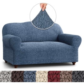 Mamma Mia Covers Loveseat Slipcover - Oversized Chair Cover - Stretch Couch Cover - Cushion Love Seat Sofa Cover - 1-Piece Form Fit Washable Protector - Mille Righe Collection - Blue