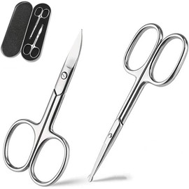 PALAY® Set de Tijeras para Nariz y Barba, Tijeras de Acero Inoxidable con Punta Redondeada y Curva, Kit para Pelo de Oreja, Cejas, Bigote y Vello Facial, Cortapelos Manual para Hombre y Mujer, Gris