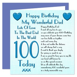 Dad 100th Happy Birthday Card - Lots Of Love To The Best Dad In The World - 100 Today