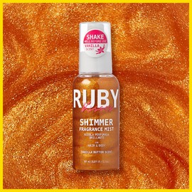 Ruby Kisses Shimmer Fragrance Body and Hair Mist Spray, Vanilla Glitter Body Perfume Spray, Skin Perfume, Liquid Illuminator Highlighter for Skin (ROSE GOLD)