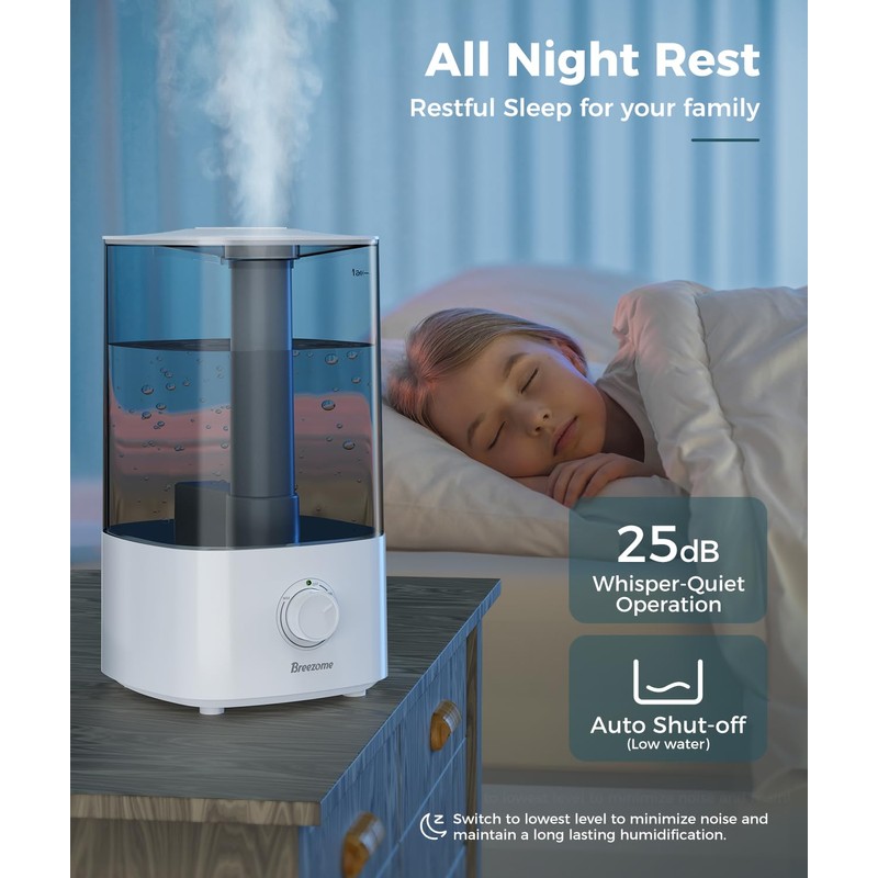 BREEZOME 4L Humidifiers for Bedroom, Essential Oil Diffuser, Top Fill