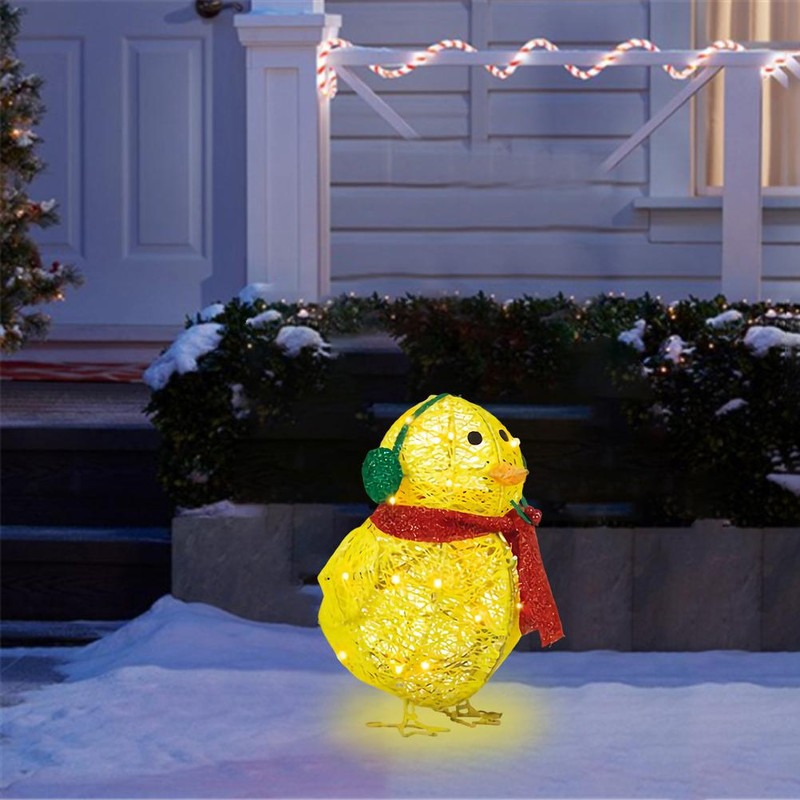 Chick with Scarf Decor Lights Yellow Chick Flat Garden Sculpture