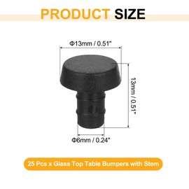 sourcing map 25Pcs Round with Thread Glass Top Table Bumpers with Stem, Rubber Grippers Anti Slip Pads for 6mm Hole, Table Spacers Furniture Cabinet Pads Foot End Caps Covers Protectors, Black
