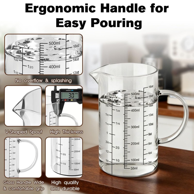 BZTT 18OZ Glass Measuring Cup with Insulated Handle V-Shaped Spout