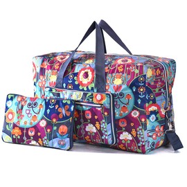 Arxus Large Foldable Duffel Tote Carry on Weekend Overnight Travel Bag Over Luggage with Shoulder Strap (Flowers)