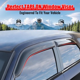 IKON MOTORSPORTS Tape on Window Visors Compatible with 2018-2025 Nissan Leaf, Acrylic Smoke/Tinted Rain Guards, Side Window Wind Deflectors 4PCS