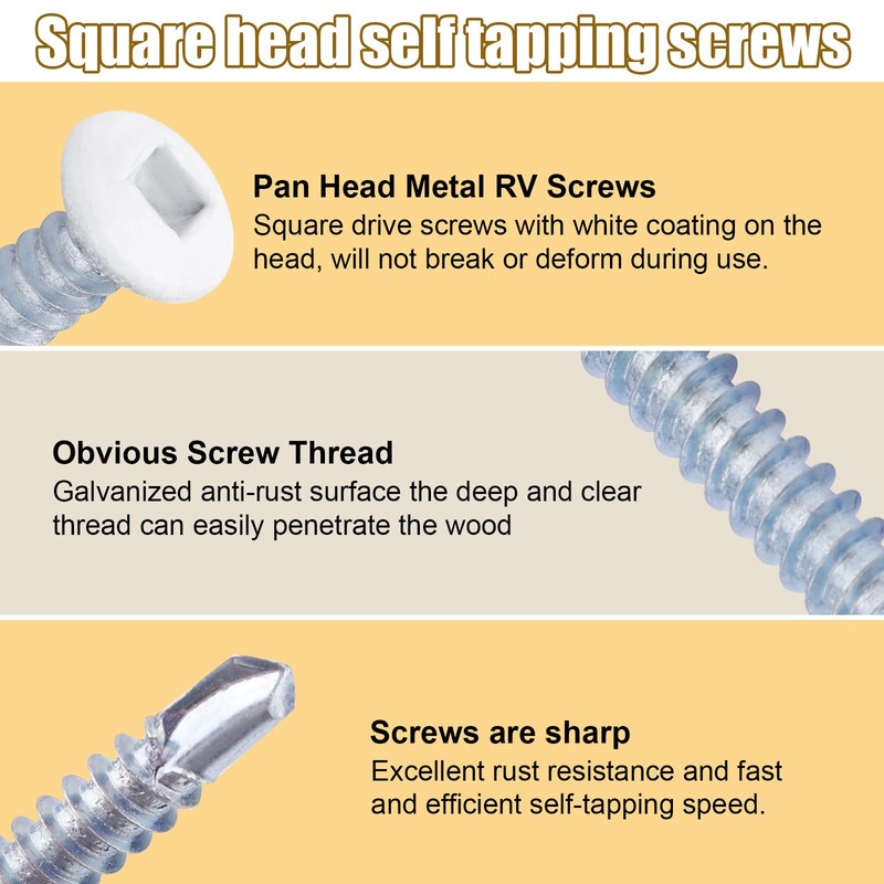 8 x 5/8" RV Square Head Screws White Self Tapping