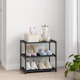 3 Tier Extra Small Shoe Rack (16.3" Wide), Narrow Stackable Shoe Shelf for Kids Toddler Adult, Ultra-Lightweight Shoe Rack Stand for Closet Dorm Bedroom Storage Organizer, Entryway