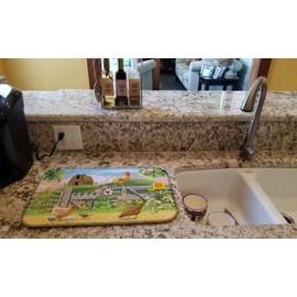 Caroline's Treasures PRS4037DDM Rooster On Fence Dish Drying Mat Absorbent Dish Drying Mat Pad for Kitchen Counter Dish Drainer Mat for Countertop, 14 x 21", Multicolor