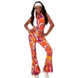 70s Women's Retro Jumpsuit with Orchid Pattern Disco Queen Costume Jumpsuit Seventies Hit Festival 70's, multicoloured