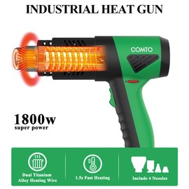 COMTO 1800W Industrial Heat Gun, Fast Heating 122℉-1256℉ Variable Temperature Control Overheat Protection 2 Speed Air Flow with 4 Nozzles for Crafts, Shrinking Tubing, Vinyl Wrap (SG-1004)