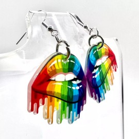 Handmade Rainbow Lips Earrings - Pride Earrings - Mouth Earrings - Teeth Earrings