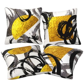 Black White and Gold Pillow Covers 18x18 Black Gold Abstract Throw Pillowcover Set of 4 Modern Boho Pillowcase for Couch Sofa Living Room Decor