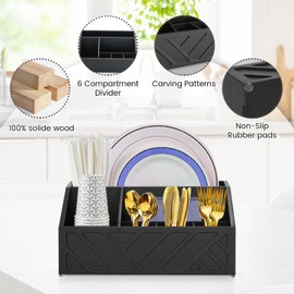 Ameuphercy Coffee Organizer Station for Countertop,Wood Coffee Station Organizer for Counter,Farmhouse Coffee Cup Holder Storage Basket,Coffee accessories for Coffee Bar Decor(Black)