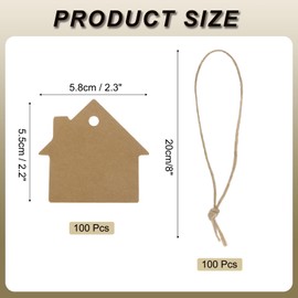 MECCANIXITY 100Pcs Kraft Paper Gift Tags with String,2.3x2.2 Inch Wood Pulp Paper Labels Brown Gift Bags Tag for Price Tags,Christmas Gifts, DIY Crafts, Wedding, Party Favors