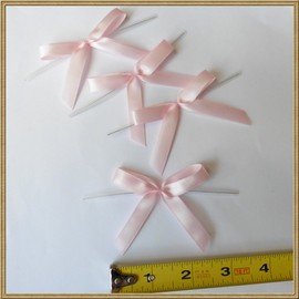 Weststone 25pcs 2 1/2" Solid Pearl Pink Satin Fabric Pre-Tied Ribbon Bows for Cello Bags