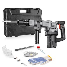 VEVOR Demolition Jack Hammer, 1400W Electric Jackhammer Heavy Duty, 2pcs Chisels Bits Chipping with Case, 2900 BPM Concrete Breaker, Gloves Black